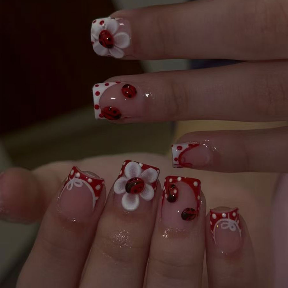 Nail Art Red - 24 Pieces Per Set. Rectangular 3D
