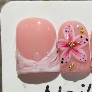 Nail Art Leopard - 10Pcs/set Nude Pink Gradient Short Handmade