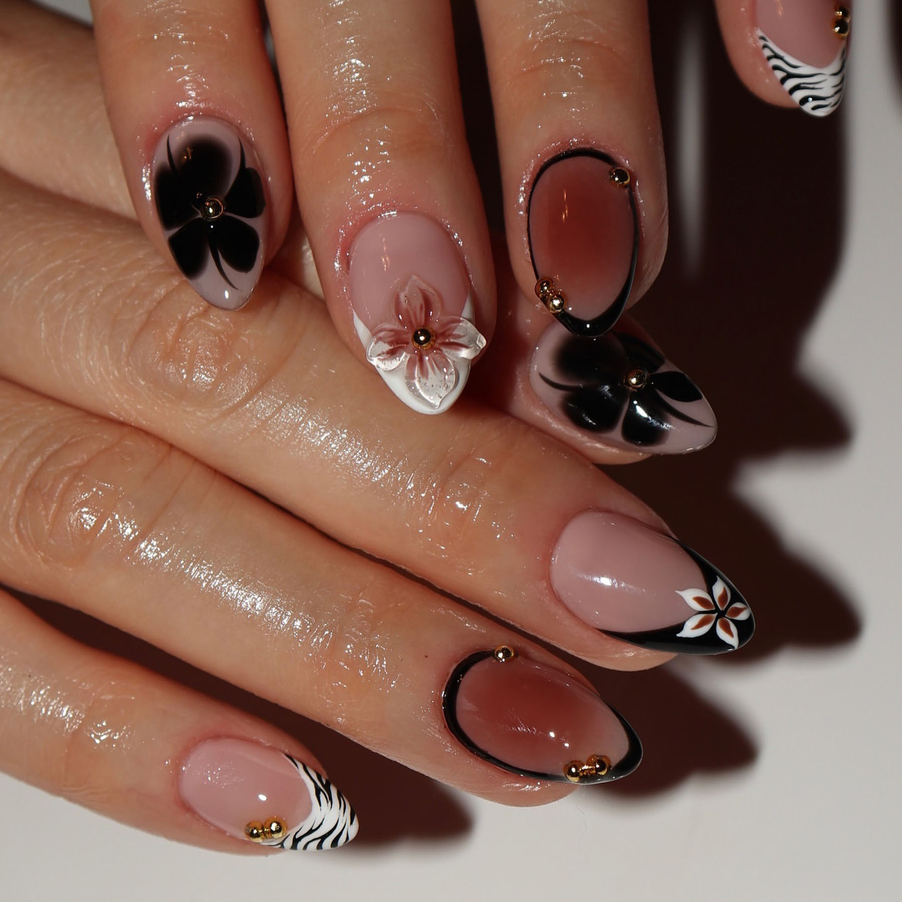 24pcs Flower False Nails Brown - đánh giá và giá Nail Art Leopard