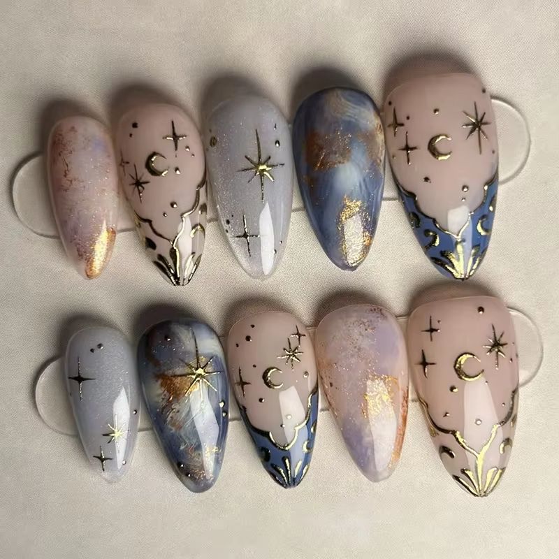 24Pcs Short Almond Nails Set F - đánh giá và giá Nail Art Inspo
