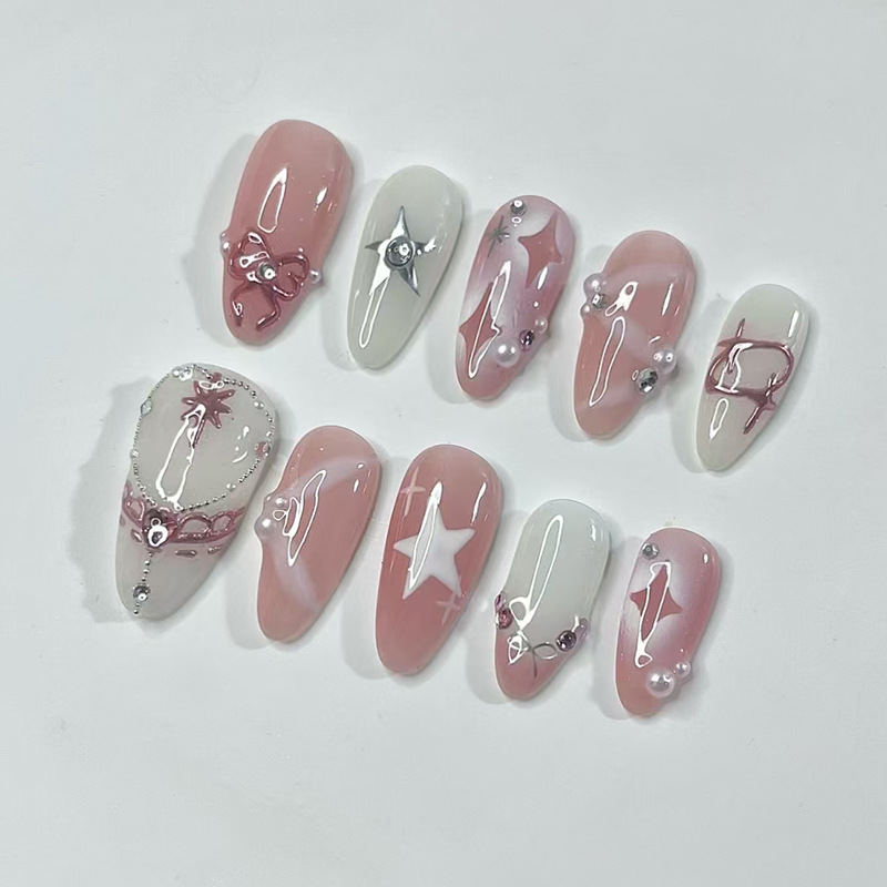 24Pcs Short Almond Nails Set F - đánh giá và giá Nail Art Inspo