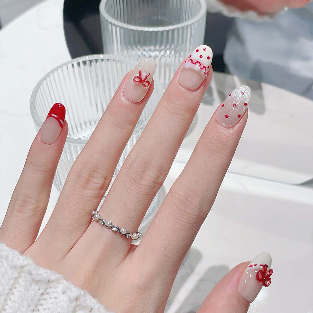 10pcs Short Oval Handmade Pres - đánh giá và giá Nail Art Red
