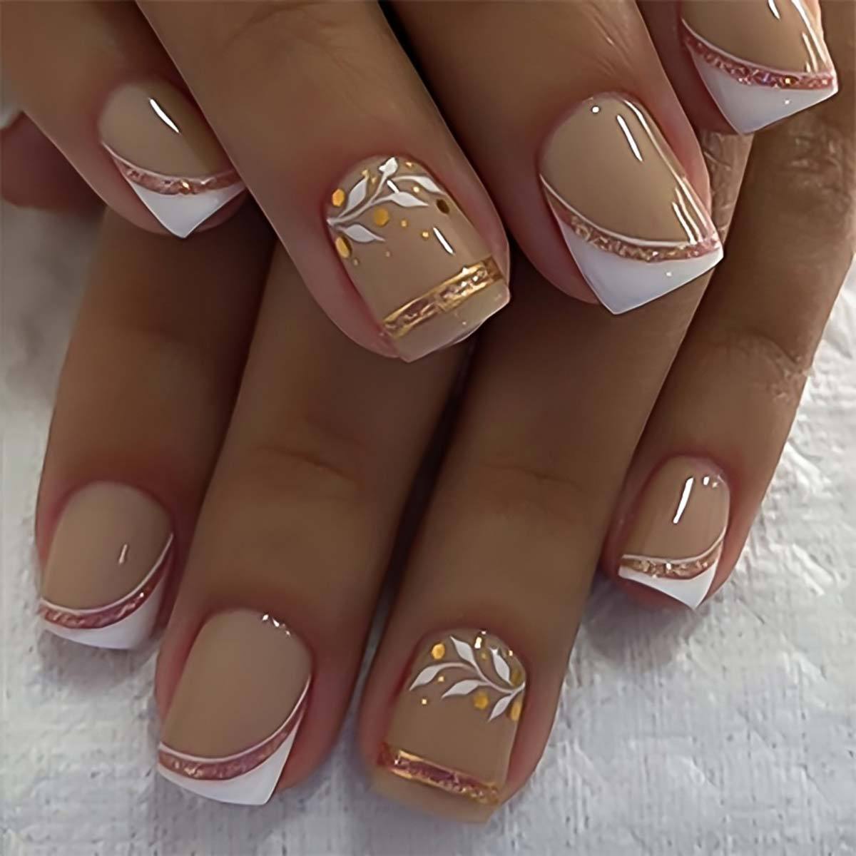 Nude Short Square Press On Nai - đánh giá và giá Nail Art Glitter