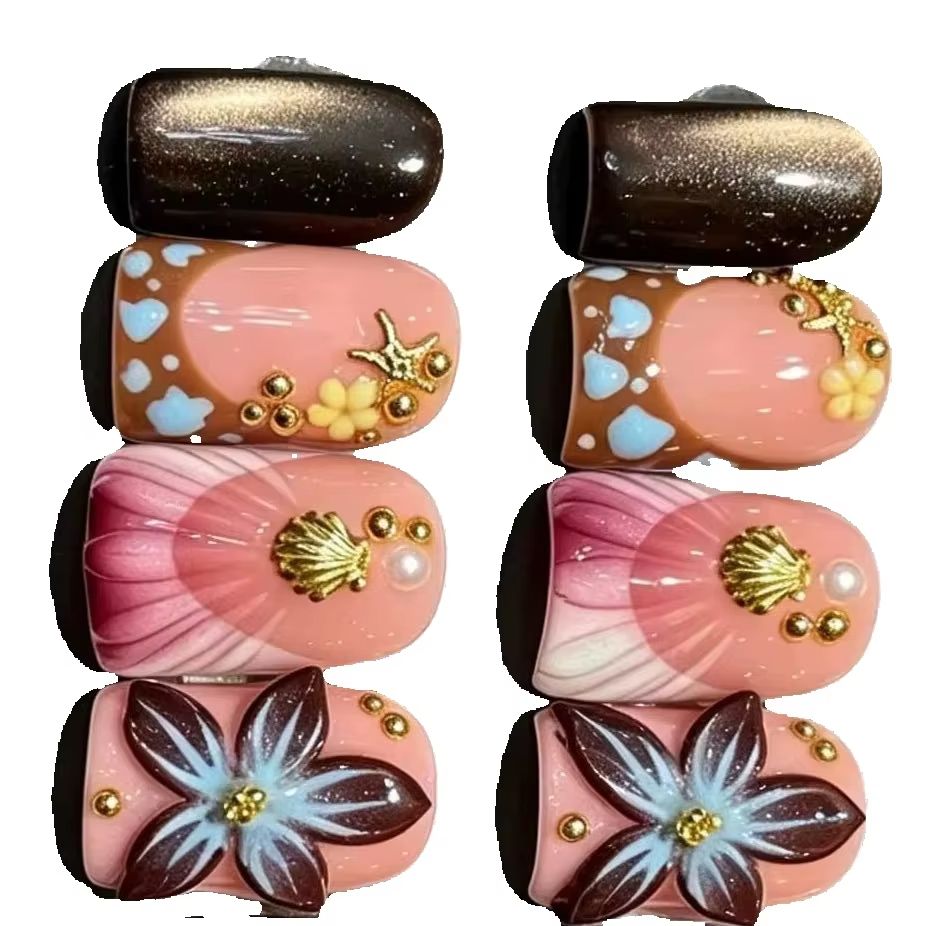 10Pcs/set Nude Pink Gradient S - đánh giá và giá Nail Art Leopard