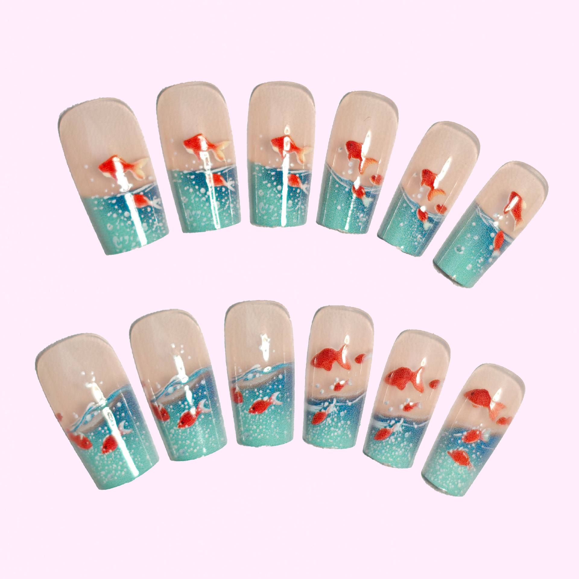 Medium long Square fake nails  - đánh giá và giá Nail Art Red