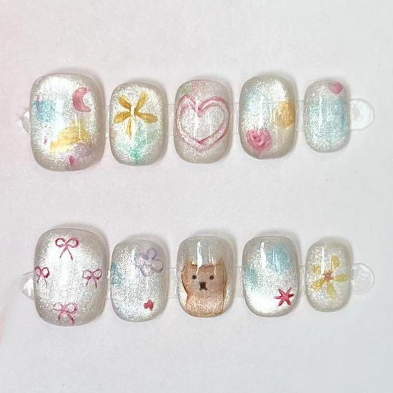 10Pcs Cute Short Round Handmad - đánh giá và giá Nail Art Glitter