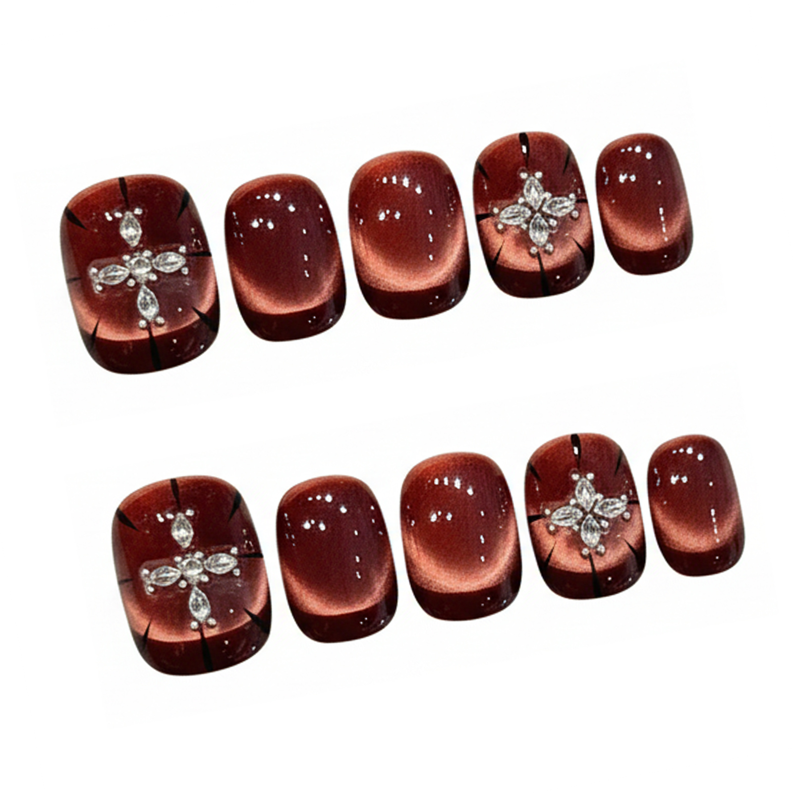 10pcs Wine-red Cat's Eye Press - đánh giá và giá Nail Art Red