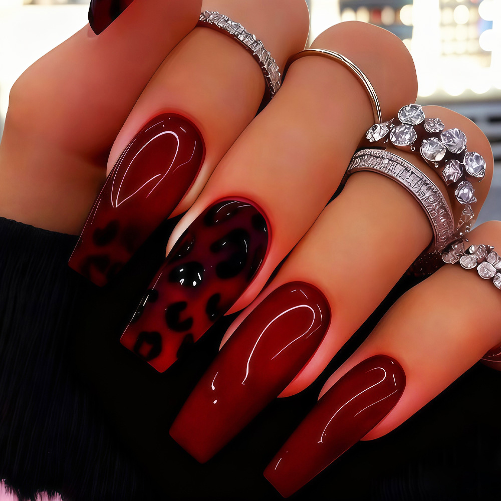 Medium fake nails tips for wom - đánh giá và giá Nail Art Leopard