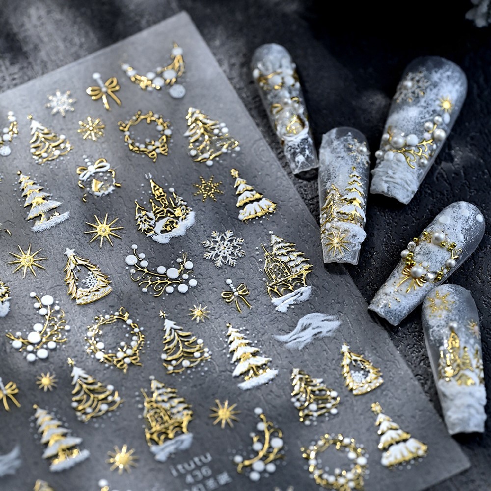 5D Embossed Gold Castle/Garlan - đánh giá và giá Nail Art Xmas Stickers
