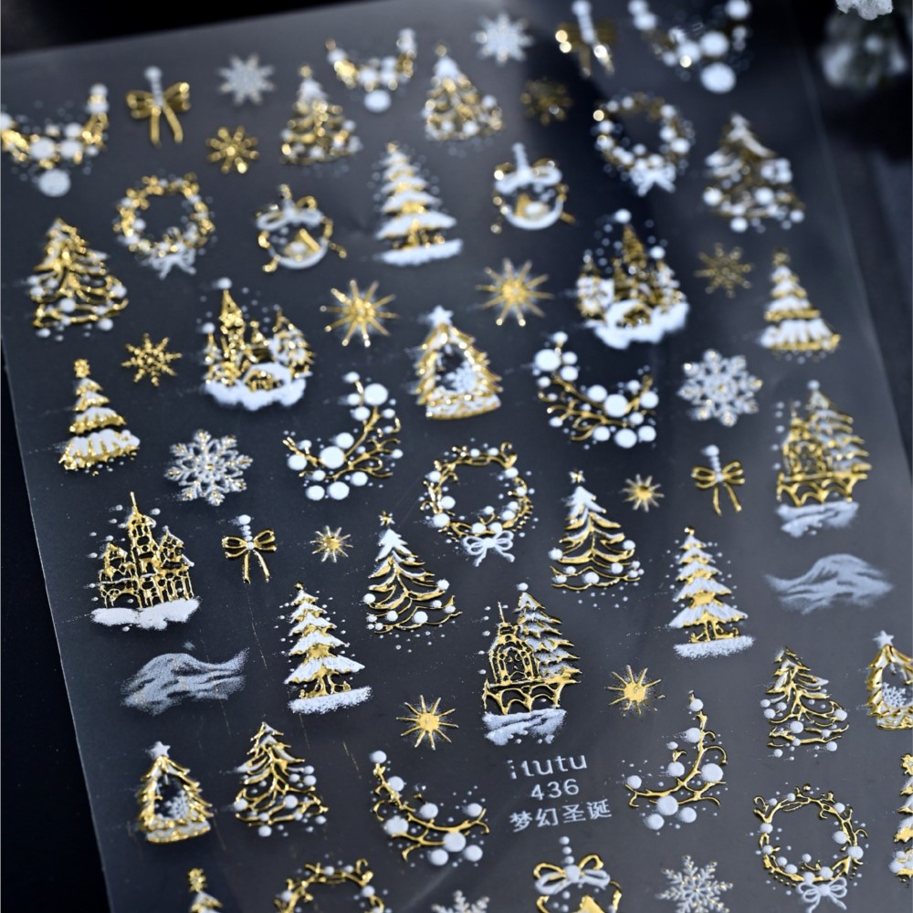 5D Embossed Gold Castle/Garlan - đánh giá và giá Nail Art Xmas Stickers