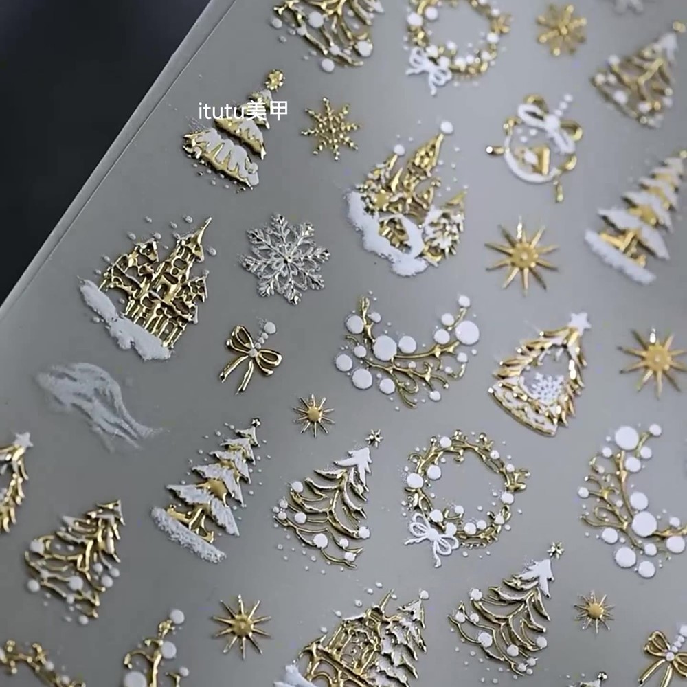 5D Embossed Gold Castle/Garlan - đánh giá và giá Nail Art Xmas Stickers