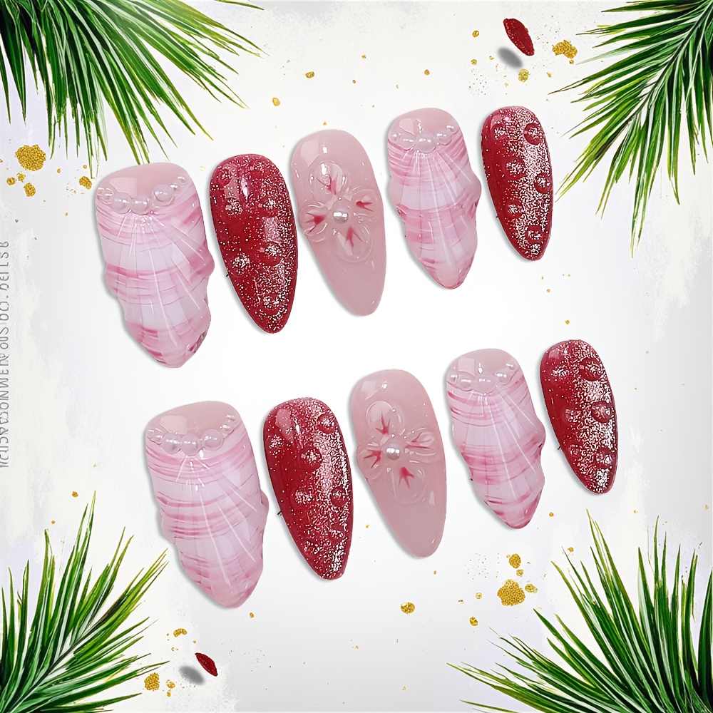 10pcs Medium Almond Handmade P - đánh giá và giá Nail Art Red