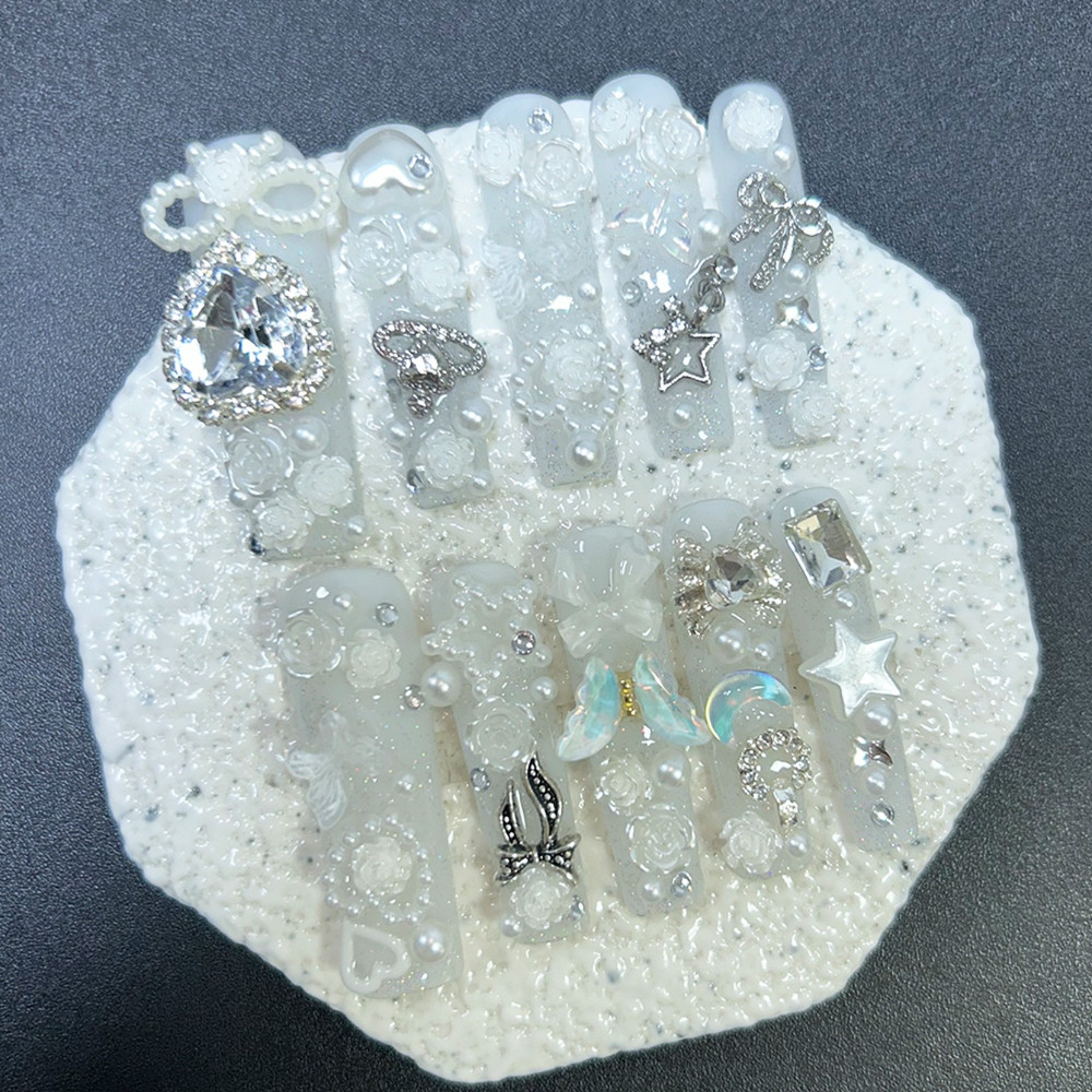 10PCS Cute Jirai Kei White Han - đánh giá và giá Nail Art Inspo