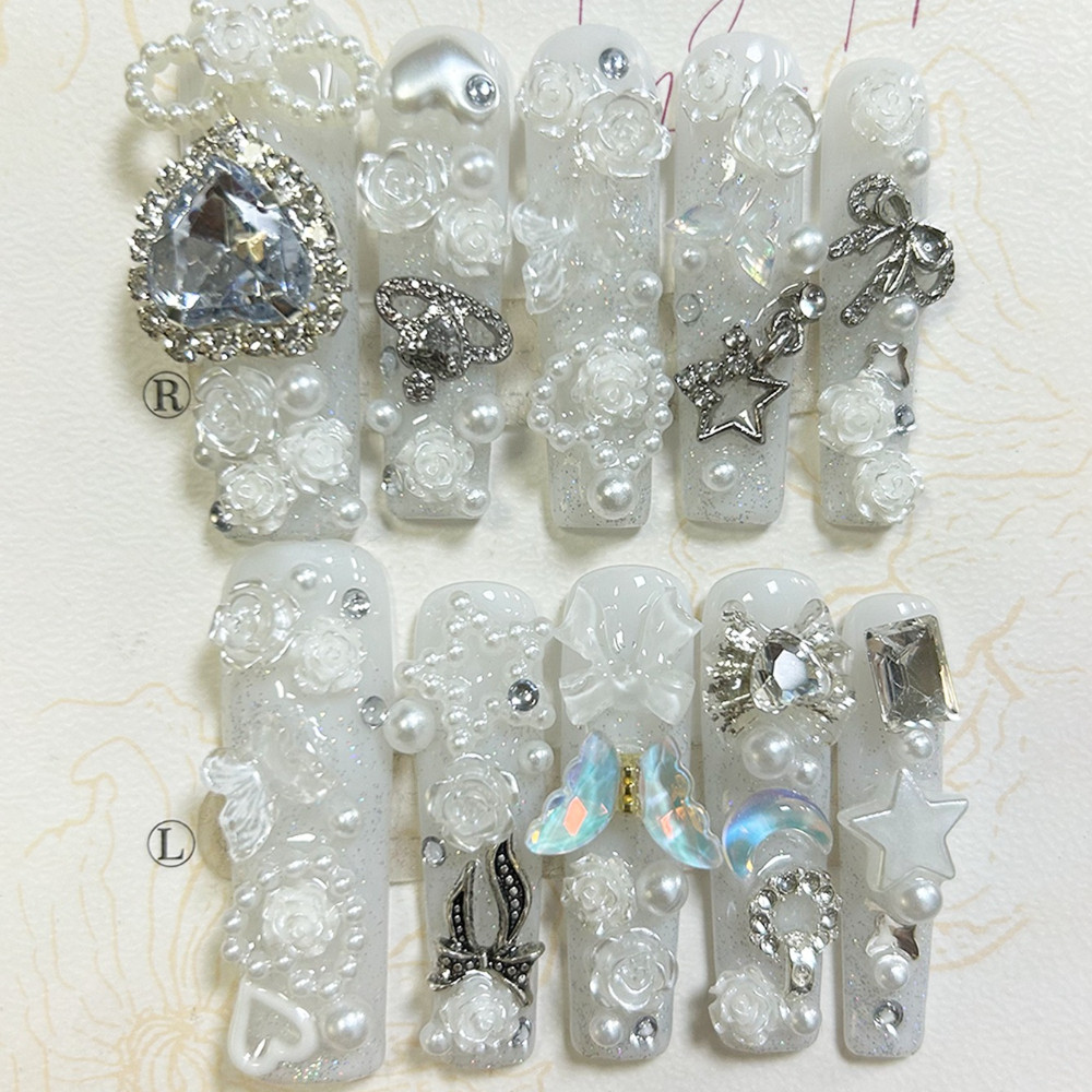 10PCS Cute Jirai Kei White Han - đánh giá và giá Nail Art Inspo