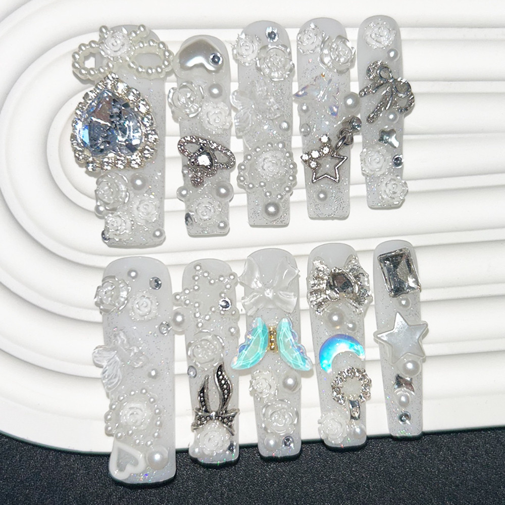 10PCS Cute Jirai Kei White Han - đánh giá và giá Nail Art Inspo