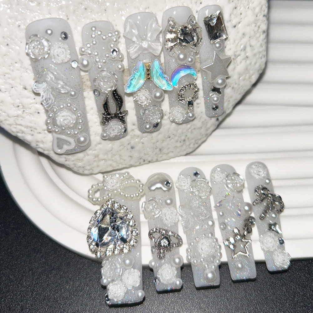 10PCS Cute Jirai Kei White Han - đánh giá và giá Nail Art Inspo