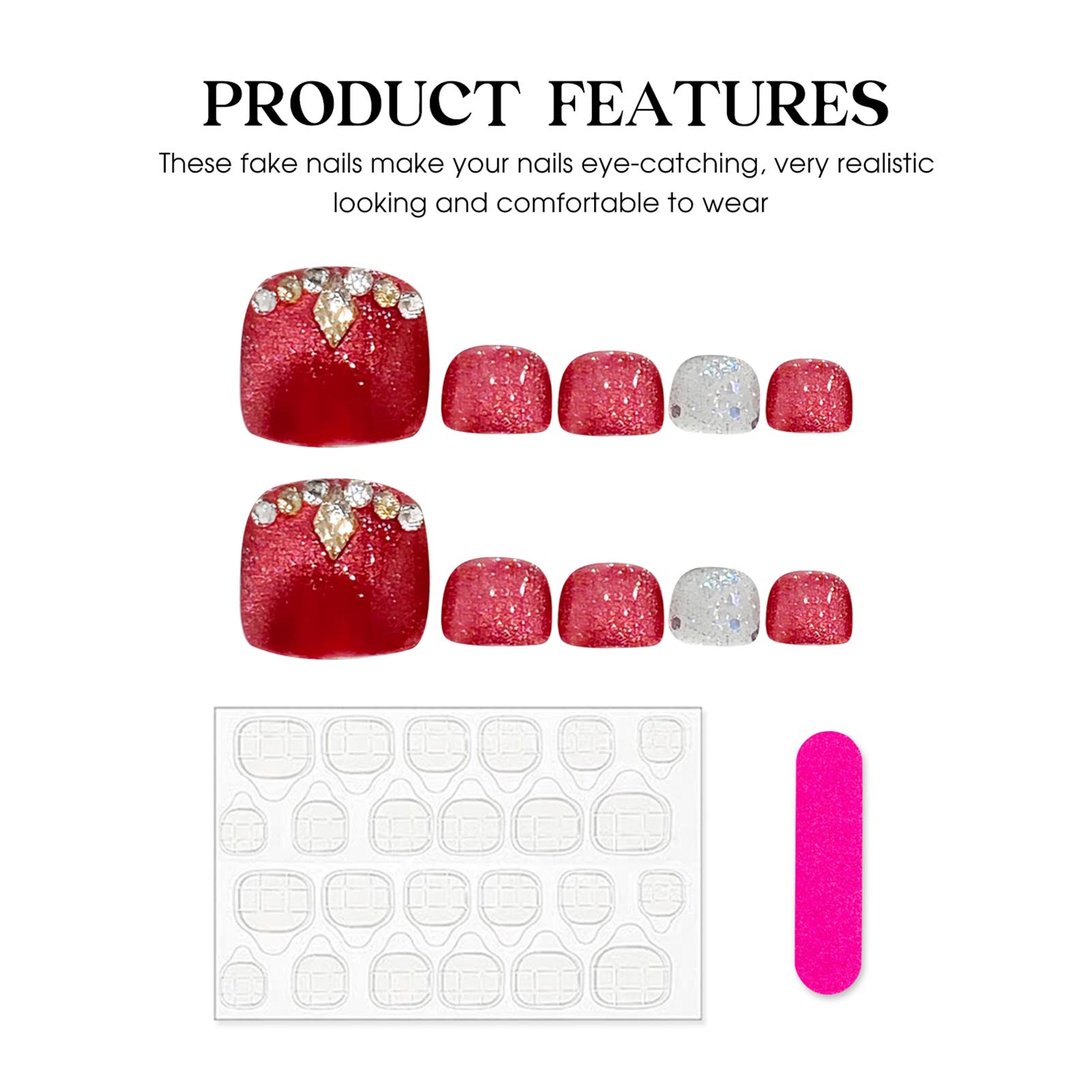 Handmade Press on Toenails Squ - đánh giá và giá Nail Art Red