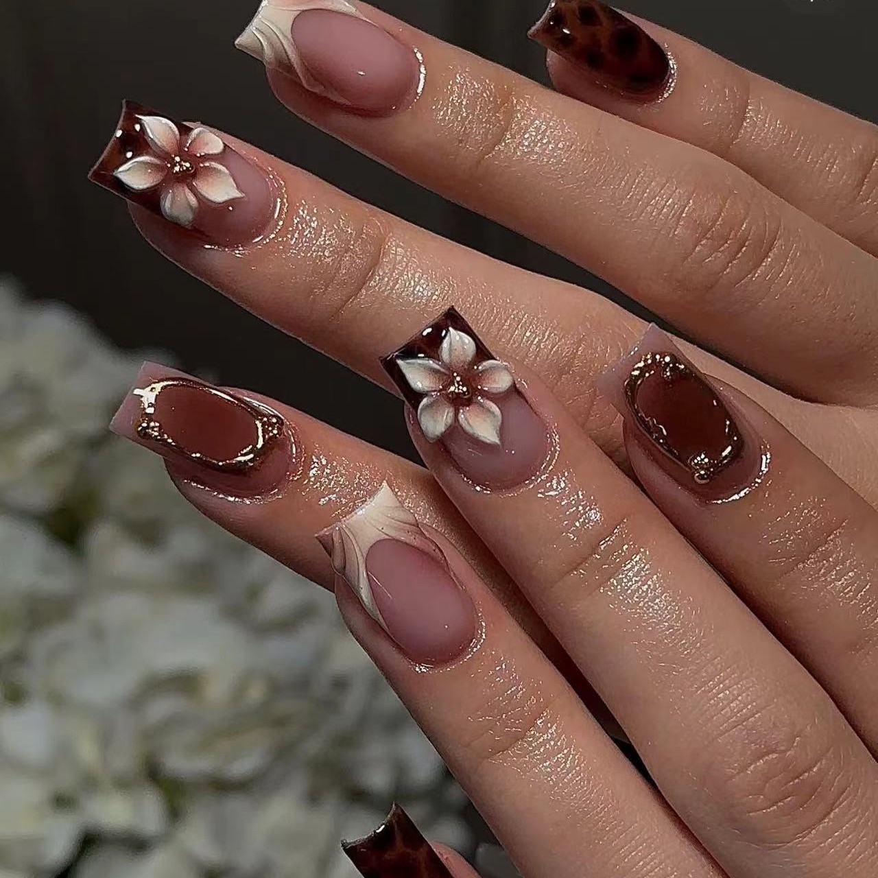 Short square fake nails for wo - đánh giá và giá Nail Art Leopard