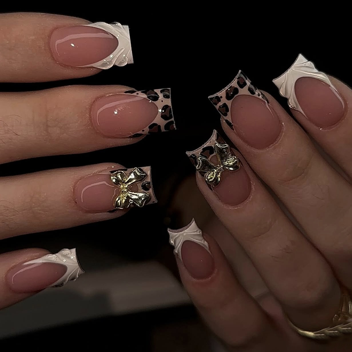Short square fake nails for wo - đánh giá và giá Nail Art Leopard