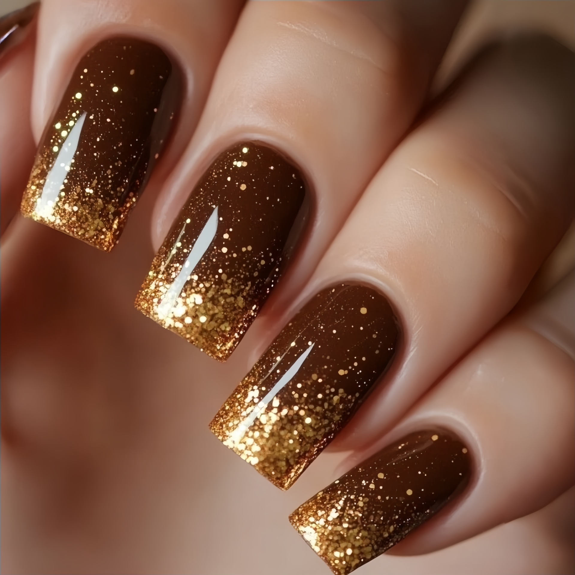 Short Medium fake nails Gradie - đánh giá và giá Nail Art Glitter