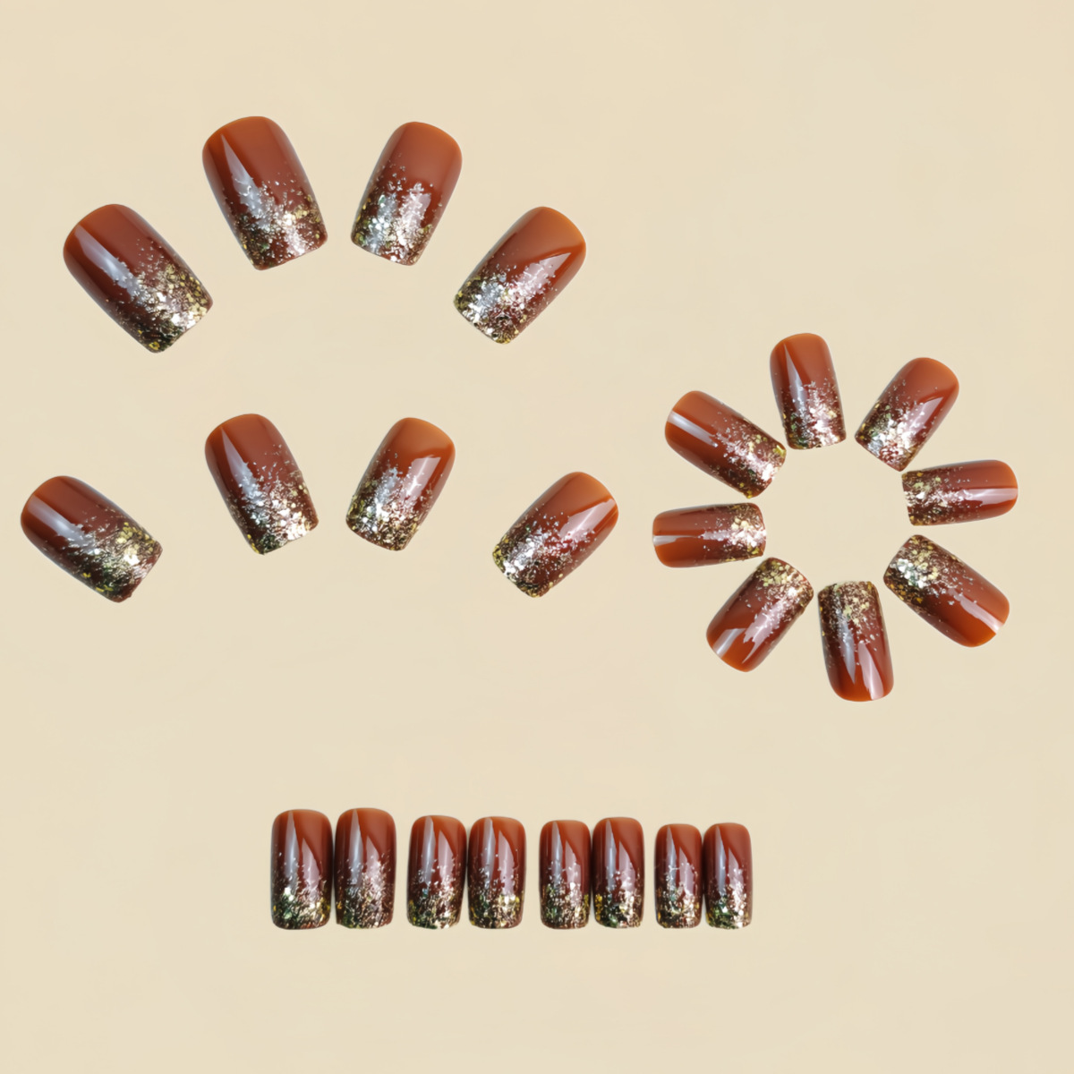 Short Medium fake nails Gradie - đánh giá và giá Nail Art Glitter
