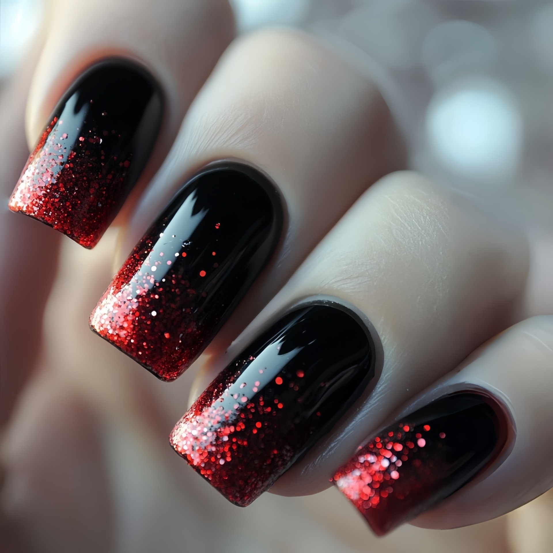 Short Medium fake nails Gradie - đánh giá và giá Nail Art Glitter