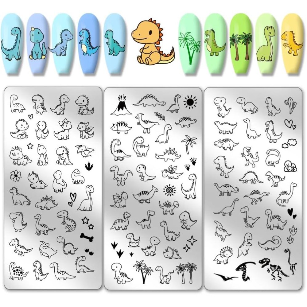 3pcs Dinosaur Nail Stamping Pl - đánh giá và giá Nail Art Inspo