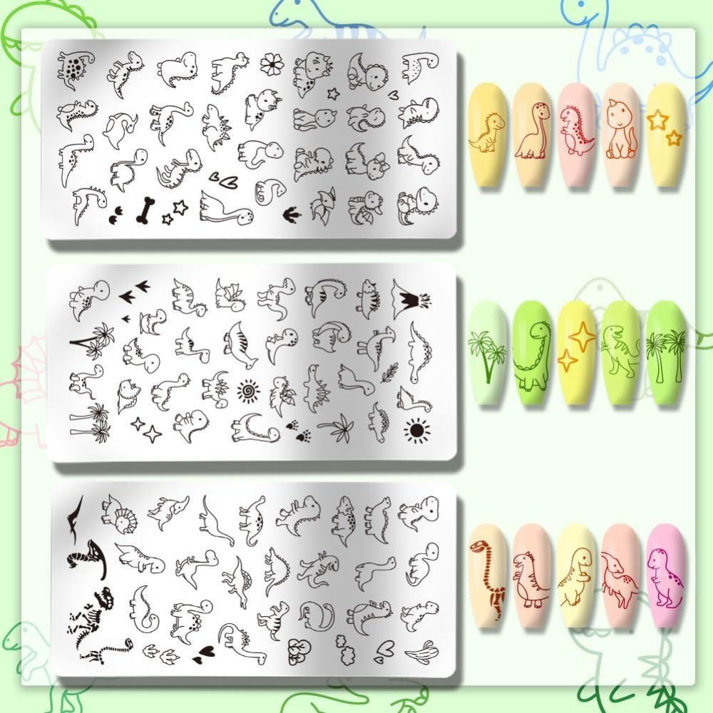 3pcs Dinosaur Nail Stamping Pl - đánh giá và giá Nail Art Inspo