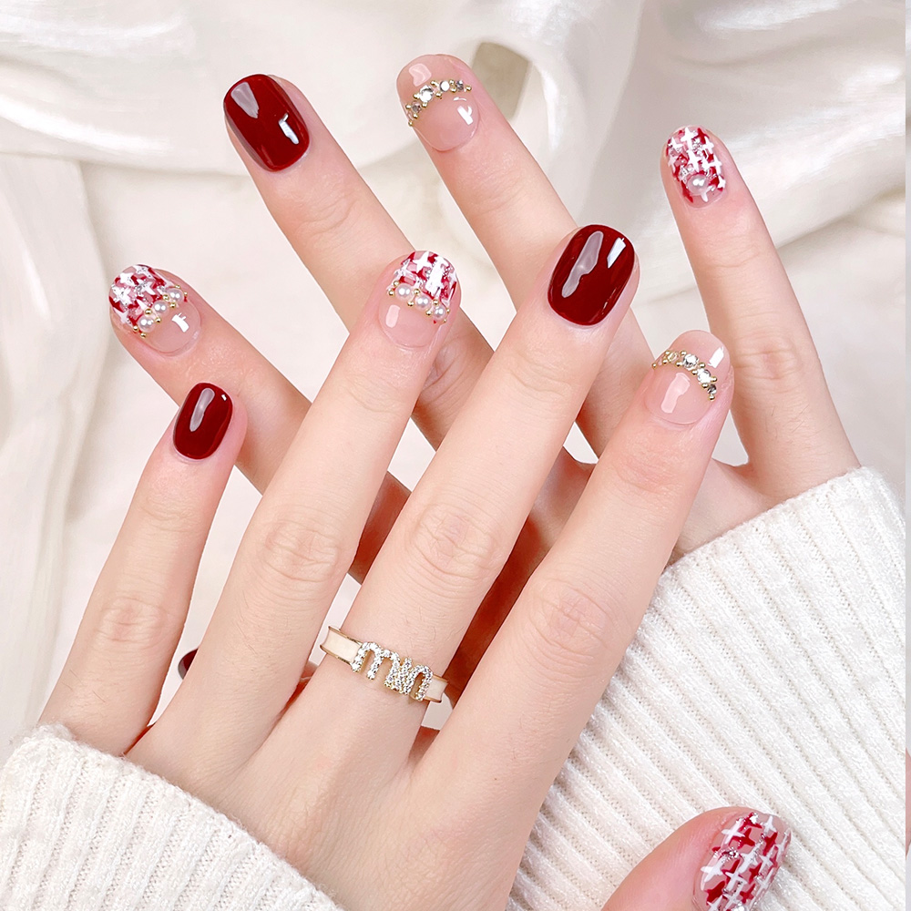 10pcs Short Square Round Handm - đánh giá và giá Nail Art Red